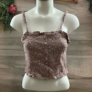 Hippie Rose Womens Taupe Floral Spaghetti Strap Stretch Camisole Tank Top Size L